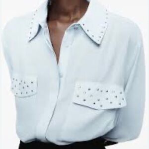 Zara Light Gray Blouse with Stud Accents